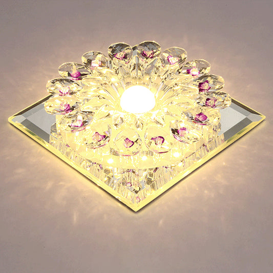 Flower Entryway Flush Light Modern Style Crystal Modern Style LED Flush Ceiling Light Fixture in Clear Clear Warm Square Plate Clearhalo 'Ceiling Lights' 'Close To Ceiling Lights' 'Close to ceiling' 'Flush mount' Lighting' 2247509