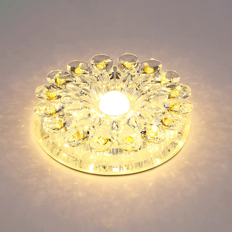 Flower Entryway Flush Light Modern Style Crystal Modern Style LED Flush Ceiling Light Fixture in Clear Clear Warm Round Clearhalo 'Ceiling Lights' 'Close To Ceiling Lights' 'Close to ceiling' 'Flush mount' Lighting' 2247514