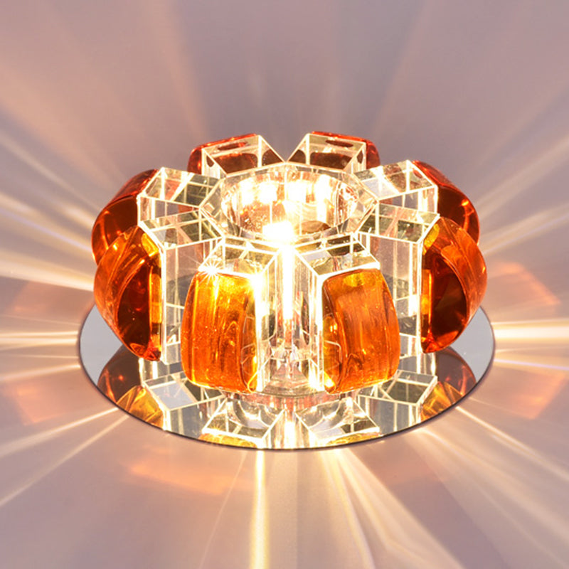 Clear Floral Flush Ceiling Light Contemporary Crystal LED Flush Mount Lighting for Entryway Burgundy Clearhalo 'Ceiling Lights' 'Close To Ceiling Lights' 'Close to ceiling' 'Flush mount' Lighting' 2247620