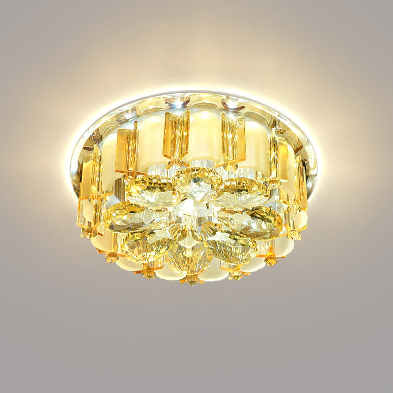 Flower Flush Light Modern Style Crystal Entryway LED Flush Ceiling Light Fixture in Amber Amber Third Gear Clearhalo 'Ceiling Lights' 'Close To Ceiling Lights' 'Close to ceiling' 'Flush mount' Lighting' 2247637