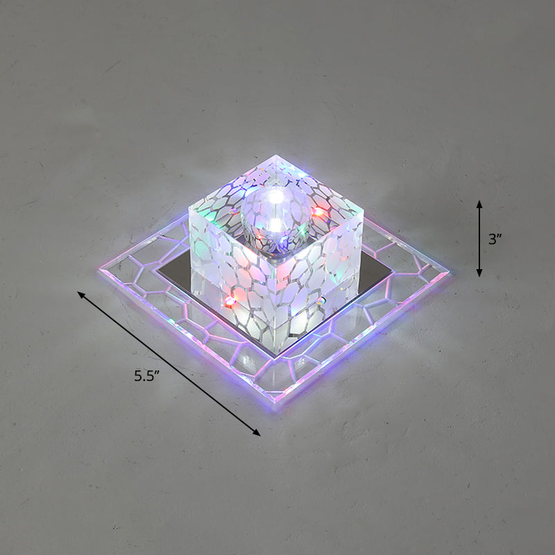 Crystal Square Flush Mount Lighting Minimalist Clear LED Flush Mount Fixture for Passage Clear 5.5" Multi Color Clearhalo 'Ceiling Lights' 'Close To Ceiling Lights' 'Close to ceiling' 'Flush mount' Lighting' 2247716
