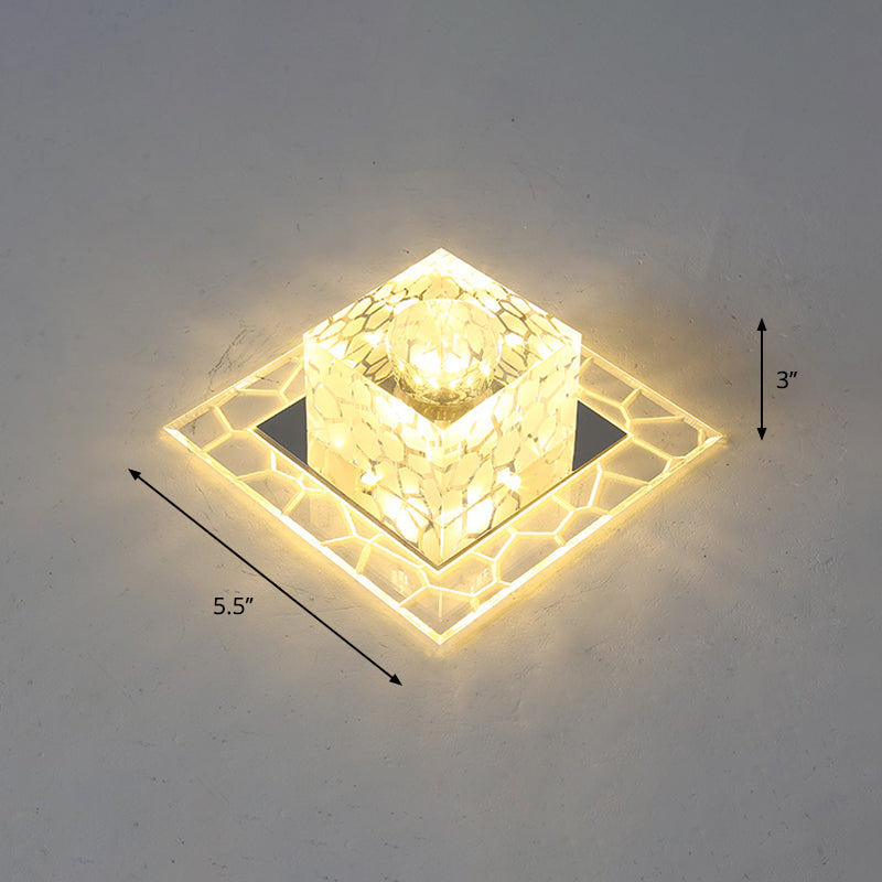Crystal Square Flush Mount Lighting Minimalist Clear LED Flush Mount Fixture for Passage Clear 5.5" Warm Clearhalo 'Ceiling Lights' 'Close To Ceiling Lights' 'Close to ceiling' 'Flush mount' Lighting' 2247723