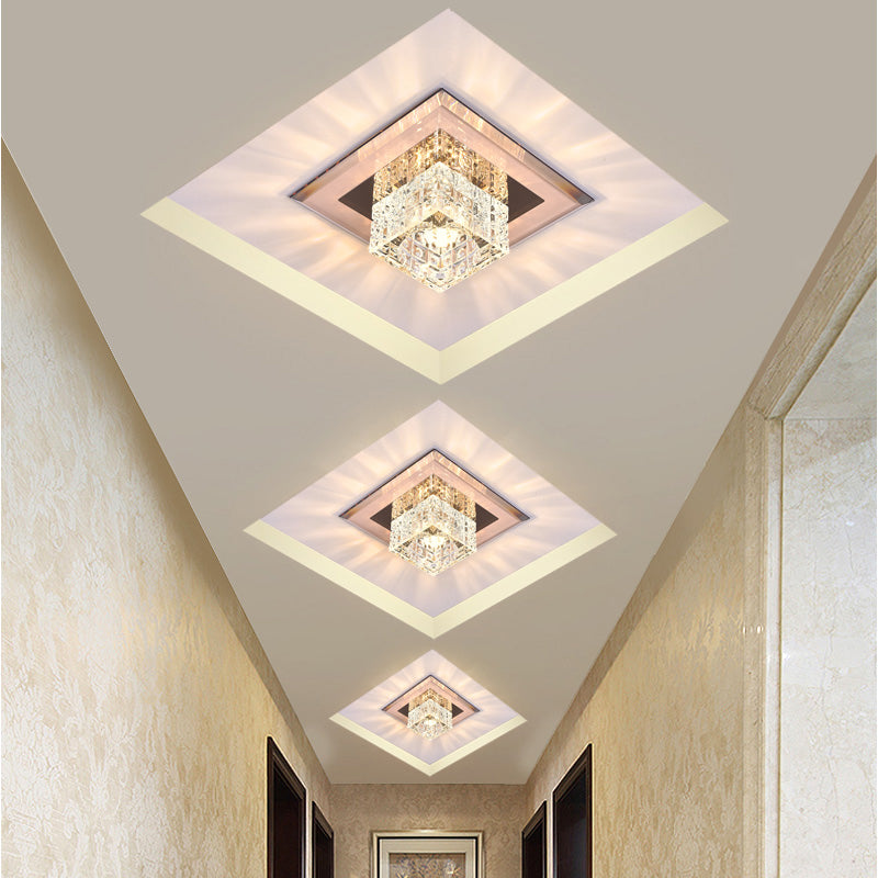 Square Shade Flush Light Modern Style Crystal Corridor LED Flush Ceiling Light Fixture Clearhalo 'Ceiling Lights' 'Close To Ceiling Lights' 'Close to ceiling' 'Flush mount' Lighting' 2247761