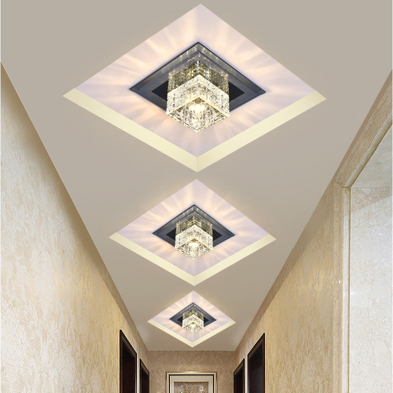 Square Shade Flush Light Modern Style Crystal Corridor LED Flush Ceiling Light Fixture Clearhalo 'Ceiling Lights' 'Close To Ceiling Lights' 'Close to ceiling' 'Flush mount' Lighting' 2247764