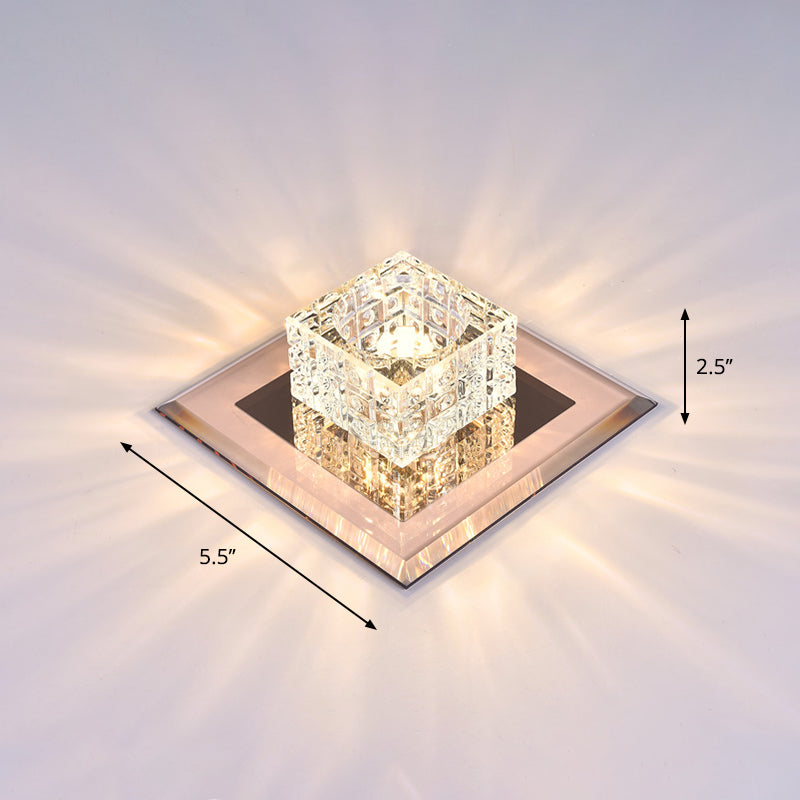 Square Shade Flush Light Modern Style Crystal Corridor LED Flush Ceiling Light Fixture Tan 5.5" Warm Clearhalo 'Ceiling Lights' 'Close To Ceiling Lights' 'Close to ceiling' 'Flush mount' Lighting' 2247765