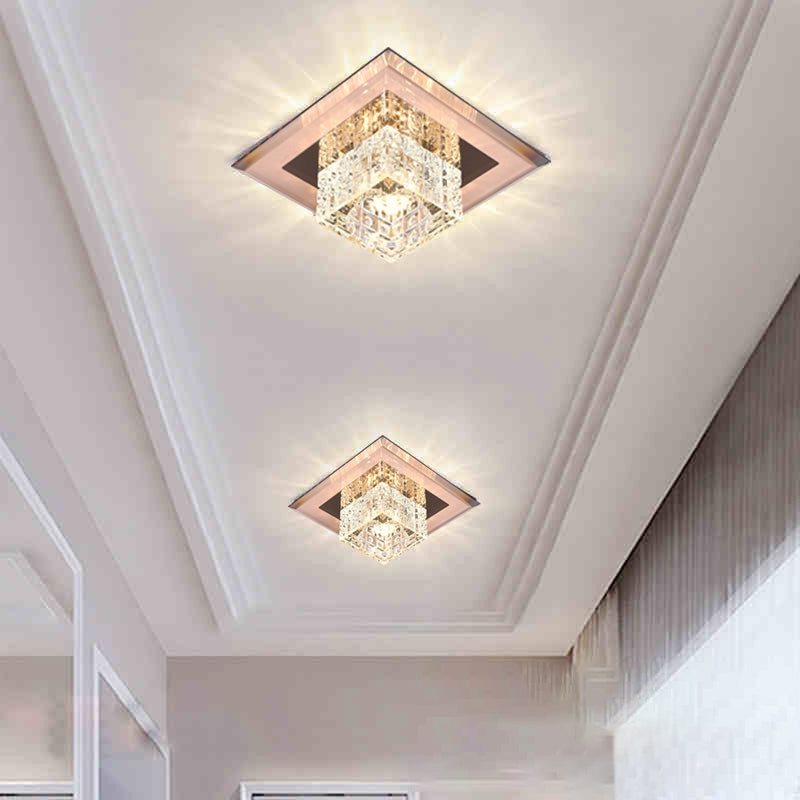 Square Shade Flush Light Modern Style Crystal Corridor LED Flush Ceiling Light Fixture Clearhalo 'Ceiling Lights' 'Close To Ceiling Lights' 'Close to ceiling' 'Flush mount' Lighting' 2247766