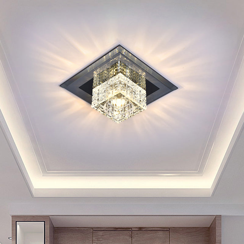 Square Shade Flush Light Modern Style Crystal Corridor LED Flush Ceiling Light Fixture Clearhalo 'Ceiling Lights' 'Close To Ceiling Lights' 'Close to ceiling' 'Flush mount' Lighting' 2247768