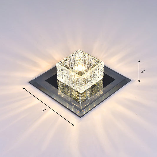 Square Shade Flush Light Modern Style Crystal Corridor LED Flush Ceiling Light Fixture Black 7" Warm Clearhalo 'Ceiling Lights' 'Close To Ceiling Lights' 'Close to ceiling' 'Flush mount' Lighting' 2247770