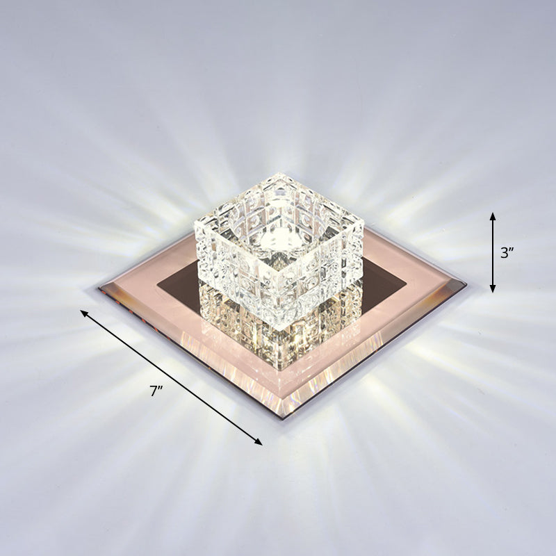 Square Shade Flush Light Modern Style Crystal Corridor LED Flush Ceiling Light Fixture Tan 7" White Clearhalo 'Ceiling Lights' 'Close To Ceiling Lights' 'Close to ceiling' 'Flush mount' Lighting' 2247771