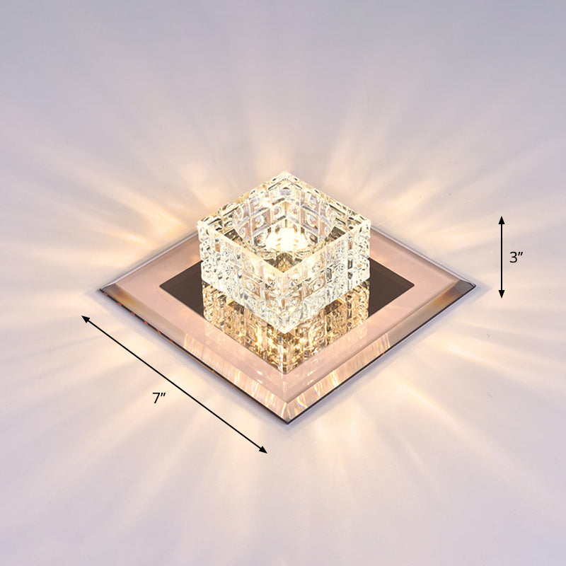 Square Shade Flush Light Modern Style Crystal Corridor LED Flush Ceiling Light Fixture Tan 7" Warm Clearhalo 'Ceiling Lights' 'Close To Ceiling Lights' 'Close to ceiling' 'Flush mount' Lighting' 2247772