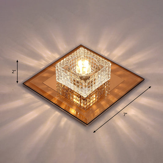 Squared LED Flush Mount Light Simplicity Clear Crystal Passage Flush Mount Ceiling Light Tan Warm Clearhalo 'Ceiling Lights' 'Close To Ceiling Lights' 'Close to ceiling' 'Flush mount' Lighting' 2247803