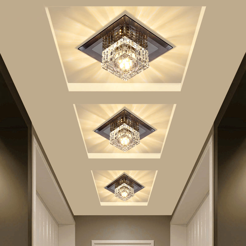 Small Corridor Flush Light Crystal Block Modern Style LED Flush Ceiling Light Fixture Clearhalo 'Ceiling Lights' 'Close To Ceiling Lights' 'Close to ceiling' 'Flush mount' Lighting' 2247810