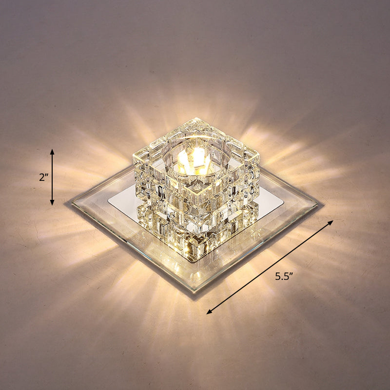 Small Corridor Flush Light Crystal Block Modern Style LED Flush Ceiling Light Fixture Clear Warm Clearhalo 'Ceiling Lights' 'Close To Ceiling Lights' 'Close to ceiling' 'Flush mount' Lighting' 2247811