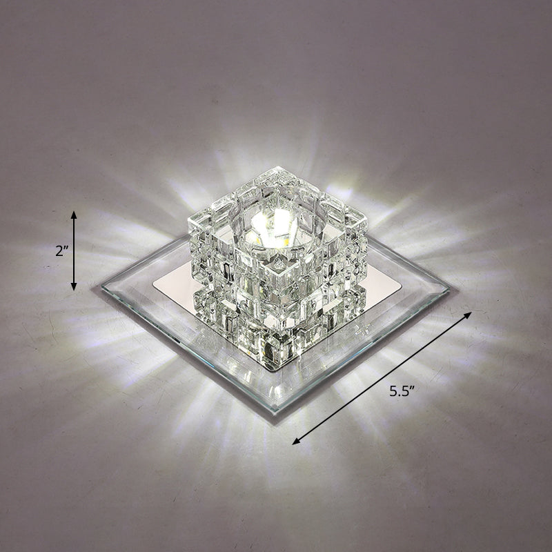 Small Corridor Flush Light Crystal Block Modern Style LED Flush Ceiling Light Fixture Clear White Clearhalo 'Ceiling Lights' 'Close To Ceiling Lights' 'Close to ceiling' 'Flush mount' Lighting' 2247812