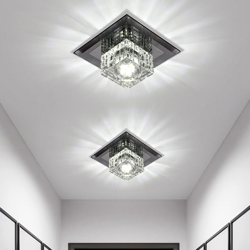 Small Corridor Flush Light Crystal Block Modern Style LED Flush Ceiling Light Fixture Clearhalo 'Ceiling Lights' 'Close To Ceiling Lights' 'Close to ceiling' 'Flush mount' Lighting' 2247813