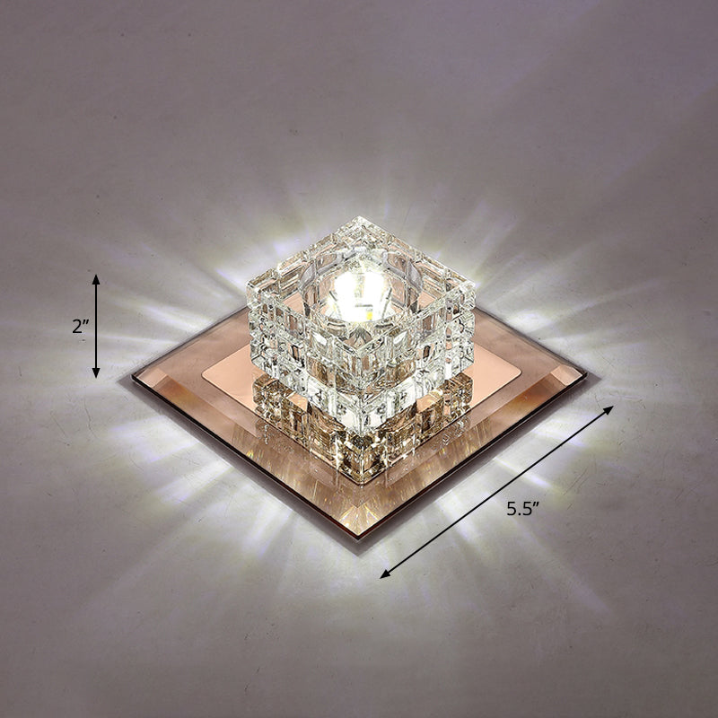 Small Corridor Flush Light Crystal Block Modern Style LED Flush Ceiling Light Fixture Tan White Clearhalo 'Ceiling Lights' 'Close To Ceiling Lights' 'Close to ceiling' 'Flush mount' Lighting' 2247814