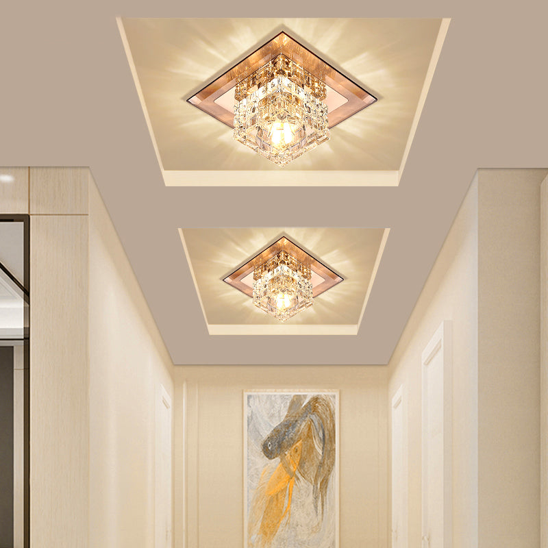 Small Corridor Flush Light Crystal Block Modern Style LED Flush Ceiling Light Fixture Clearhalo 'Ceiling Lights' 'Close To Ceiling Lights' 'Close to ceiling' 'Flush mount' Lighting' 2247815