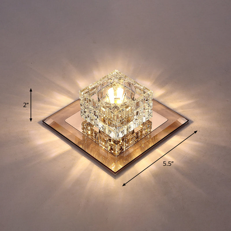 Small Corridor Flush Light Crystal Block Modern Style LED Flush Ceiling Light Fixture Tan Warm Clearhalo 'Ceiling Lights' 'Close To Ceiling Lights' 'Close to ceiling' 'Flush mount' Lighting' 2247816