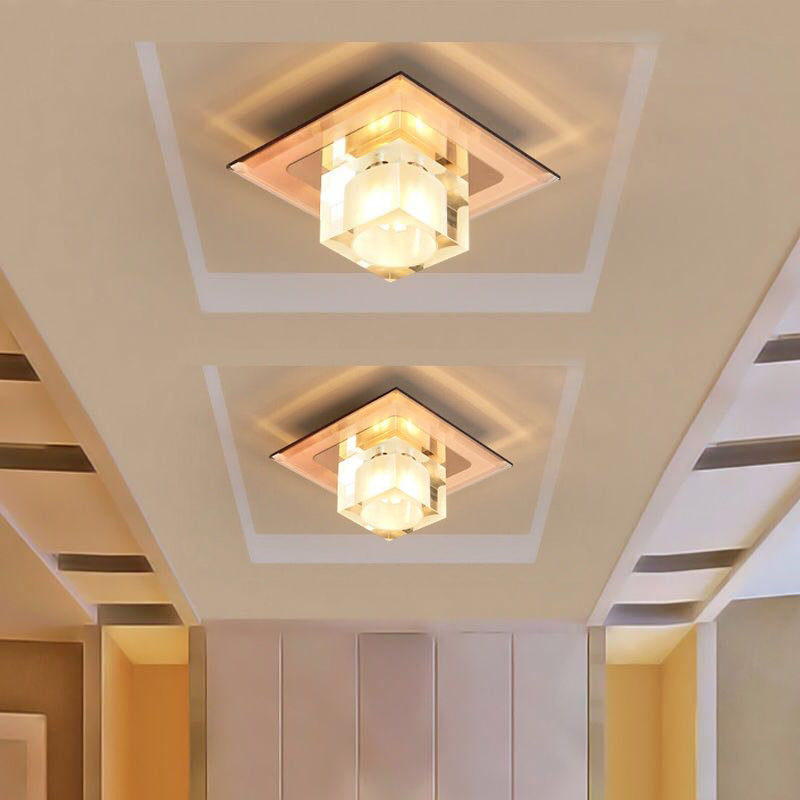 Modern Mini Square LED Flush Mount Crystal Entryway Flushmount Ceiling Light Fixture Clearhalo 'Ceiling Lights' 'Close To Ceiling Lights' 'Close to ceiling' 'Flush mount' Lighting' 2247832