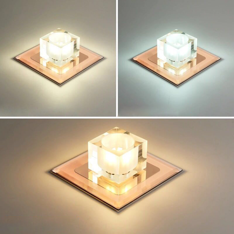 Modern Mini Square LED Flush Mount Crystal Entryway Flushmount Ceiling Light Fixture Tan Third Gear Clearhalo 'Ceiling Lights' 'Close To Ceiling Lights' 'Close to ceiling' 'Flush mount' Lighting' 2247834