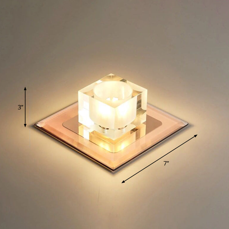 Modern Mini Square LED Flush Mount Crystal Entryway Flushmount Ceiling Light Fixture Tan Warm Clearhalo 'Ceiling Lights' 'Close To Ceiling Lights' 'Close to ceiling' 'Flush mount' Lighting' 2247842