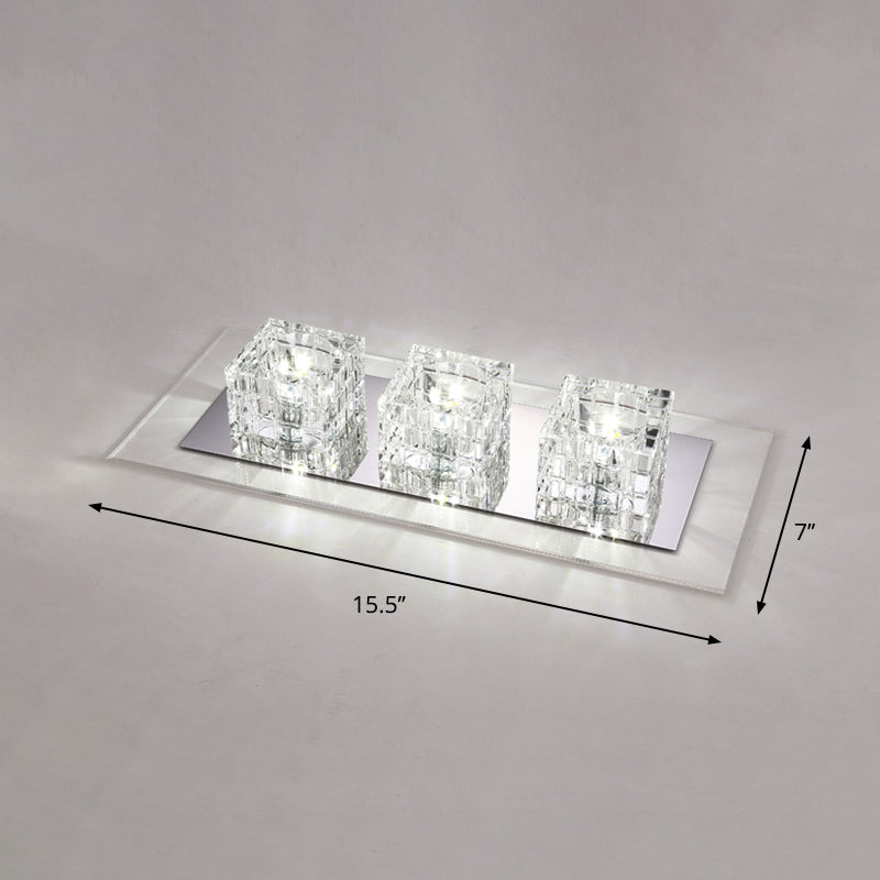 Rectangular Flush Ceiling Light Contemporary Crystal Block Corridor LED Flush Mount Lighting in Clear 3 Clear White Clearhalo 'Ceiling Lights' 'Close To Ceiling Lights' 'Close to ceiling' 'Flush mount' Lighting' 2247844