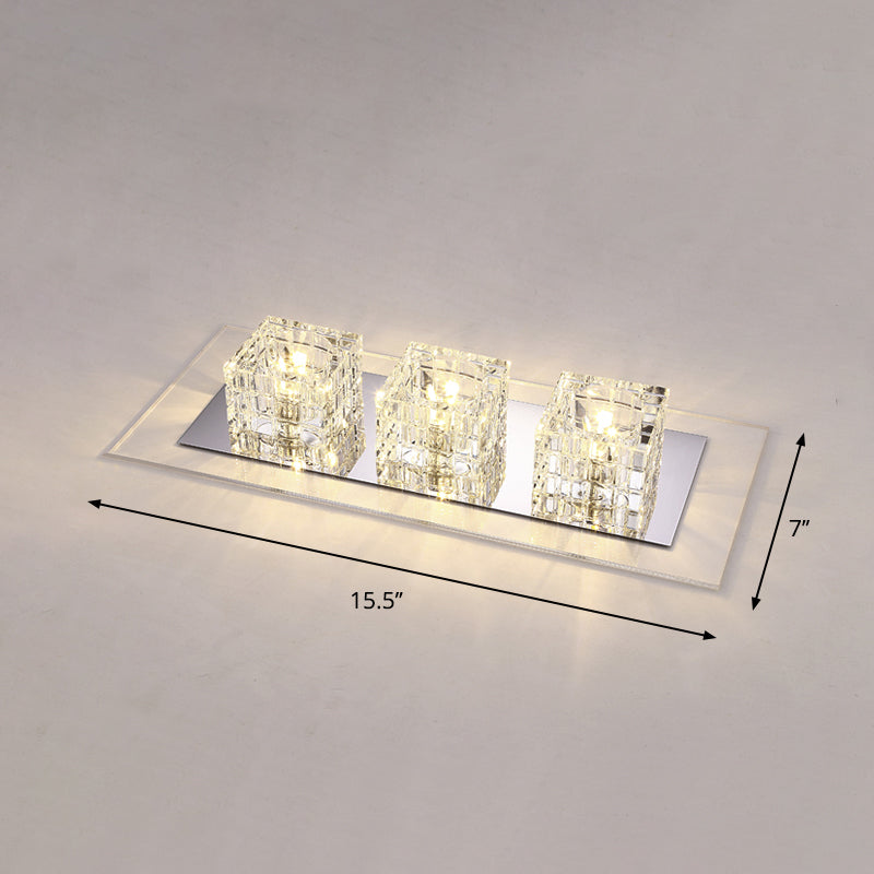 Rectangular Flush Ceiling Light Contemporary Crystal Block Corridor LED Flush Mount Lighting in Clear 3 Clear Warm Clearhalo 'Ceiling Lights' 'Close To Ceiling Lights' 'Close to ceiling' 'Flush mount' Lighting' 2247845