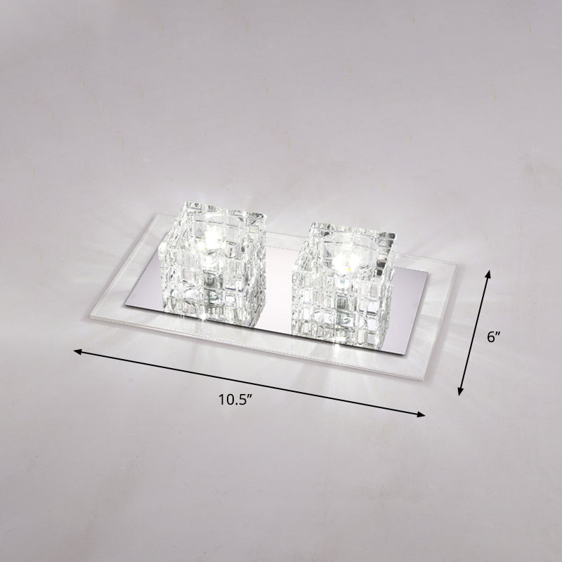 Rectangular Flush Ceiling Light Contemporary Crystal Block Corridor LED Flush Mount Lighting in Clear 2 Clear White Clearhalo 'Ceiling Lights' 'Close To Ceiling Lights' 'Close to ceiling' 'Flush mount' Lighting' 2247848