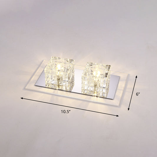 Rectangular Flush Ceiling Light Contemporary Crystal Block Corridor LED Flush Mount Lighting in Clear 2 Clear Warm Clearhalo 'Ceiling Lights' 'Close To Ceiling Lights' 'Close to ceiling' 'Flush mount' Lighting' 2247849