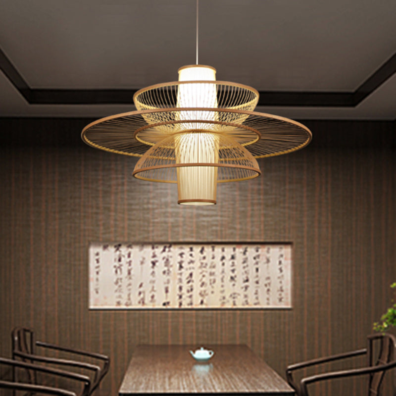 Lotus-Like Bamboo Suspension Lighting Minimalist 1 Head Wood Pendant Ceiling Light for Tea Room Wood Clearhalo 'Ceiling Lights' 'Lighting' 'Pendant Lights' 2247860_a4093fda-b3c9-4ed3-b1a6-11bc093f0159