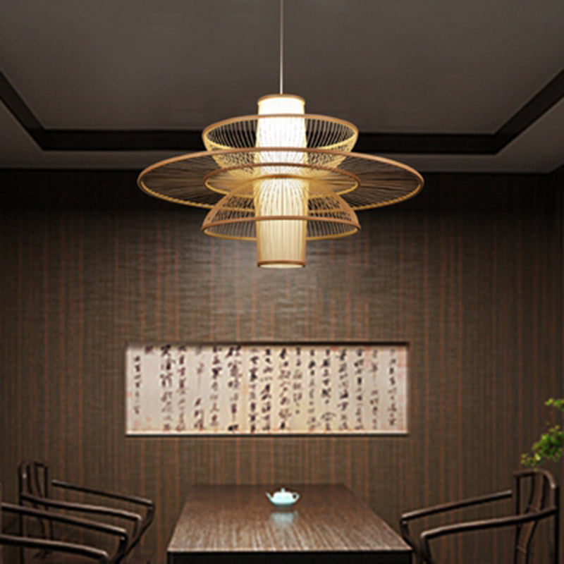 Lotus-Like Bamboo Suspension Lighting Minimalist 1��Head Wood Pendant Ceiling Light for Tea Room Clearhalo 'Ceiling Lights' 'Pendant Lights' 'Pendants' Lighting' 2247862