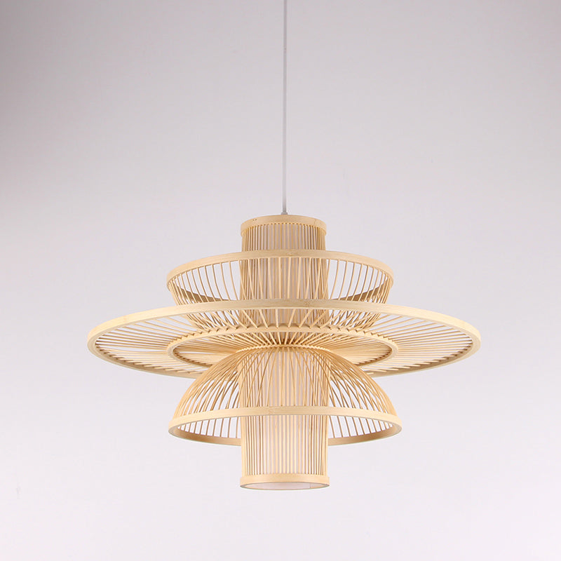 Lotus-Like Bamboo Suspension Lighting Minimalist 1��Head Wood Pendant Ceiling Light for Tea Room Clearhalo 'Ceiling Lights' 'Pendant Lights' 'Pendants' Lighting' 2247863