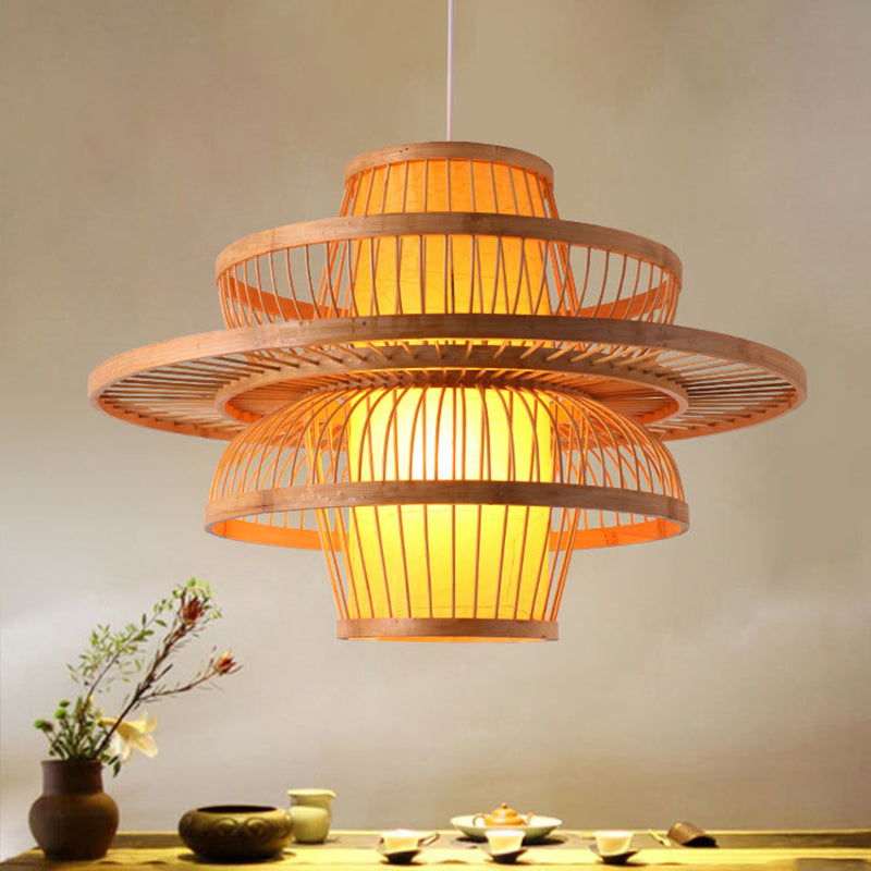 Lotus-Shaped Pendant Light Contemporary Bamboo Single-Bulb Wood Suspension Light Fixture Clearhalo 'Ceiling Lights' 'Pendant Lights' 'Pendants' Lighting' 2247866