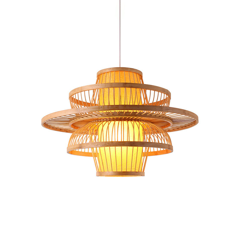 Lotus-Shaped Pendant Light Contemporary Bamboo Single-Bulb Wood Suspension Light Fixture Clearhalo 'Ceiling Lights' 'Pendant Lights' 'Pendants' Lighting' 2247870