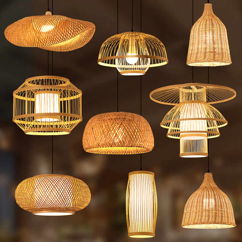 Asian Style Handmade Ceiling Light Bamboo 1��Bulb Restaurant Hanging Light Fixture in Wood Clearhalo 'Ceiling Lights' 'Pendant Lights' 'Pendants' Lighting' 2247877