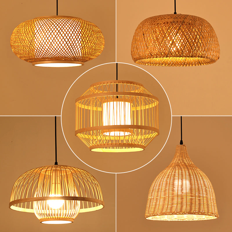 Asian Style Handmade Ceiling Light Bamboo 1 Bulb Restaurant Hanging Light Fixture in Wood Clearhalo 'Ceiling Lights' 'Lighting' 'Pendant Lights' 2247880_120dcab4-1f36-4280-8f8e-bc54e6bcbb41