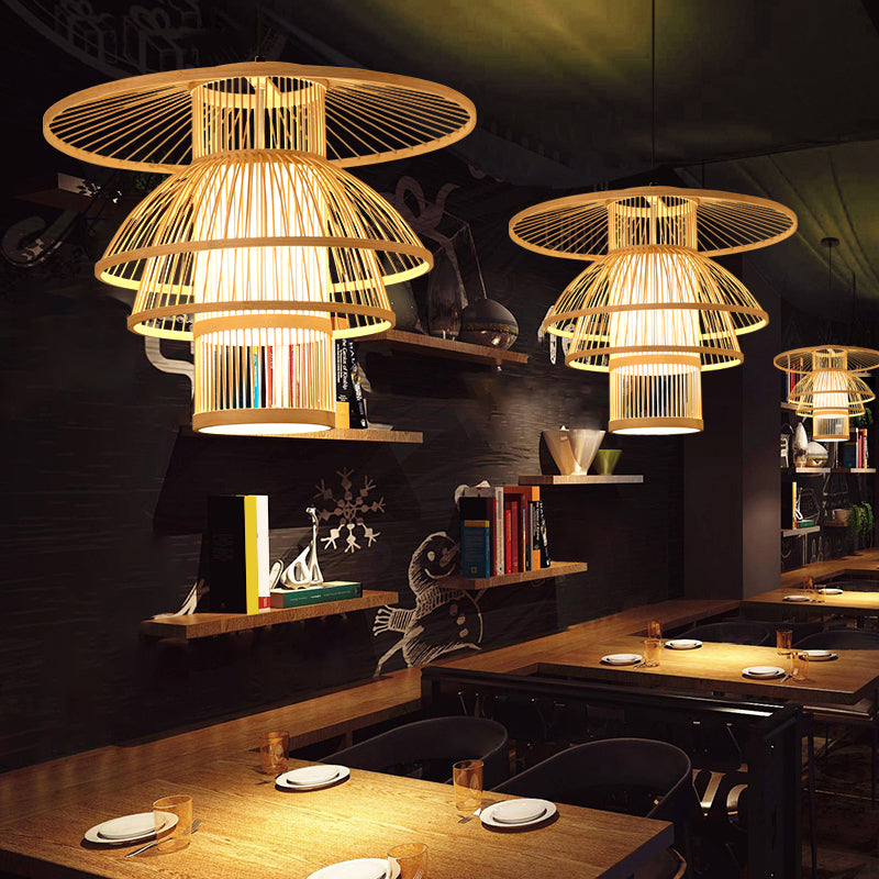 Asian Style Handmade Ceiling Light Bamboo 1 Bulb Restaurant Hanging Light Fixture in Wood Clearhalo 'Ceiling Lights' 'Lighting' 'Pendant Lights' 2247881_bf2ce9d0-ea84-4545-a151-6d0140878309