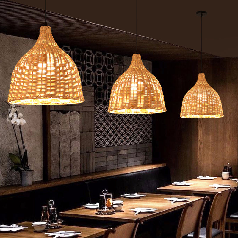 Asian Style Handmade Ceiling Light Bamboo 1��Bulb Restaurant Hanging Light Fixture in Wood Clearhalo 'Ceiling Lights' 'Pendant Lights' 'Pendants' Lighting' 2247883