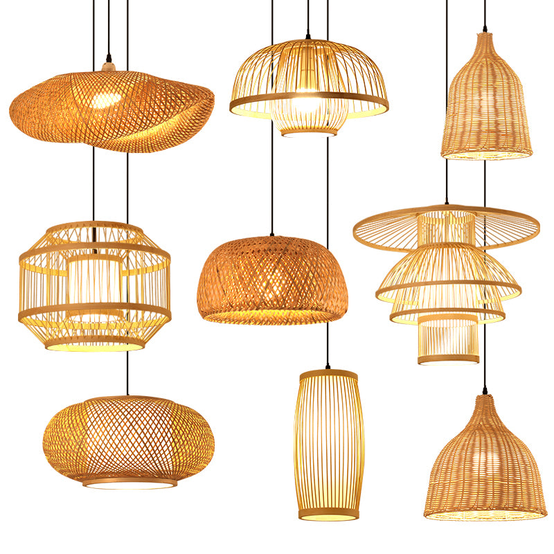 Asian Style Handmade Ceiling Light Bamboo 1��Bulb Restaurant Hanging Light Fixture in Wood Clearhalo 'Ceiling Lights' 'Pendant Lights' 'Pendants' Lighting' 2247884