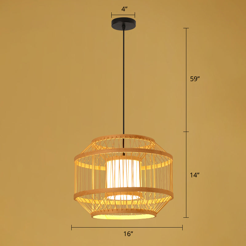 Asian Style Handmade Ceiling Light Bamboo 1 Bulb Restaurant Hanging Light Fixture in Wood Wood D Clearhalo 'Ceiling Lights' 'Lighting' 'Pendant Lights' 2247886_400c2993-6fbb-421e-af40-373d2b81e5ea