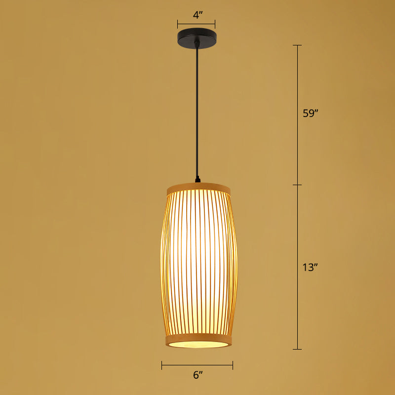 Asian Style Handmade Ceiling Light Bamboo 1��Bulb Restaurant Hanging Light Fixture in Wood Clearhalo 'Ceiling Lights' 'Pendant Lights' 'Pendants' Lighting' 2247889