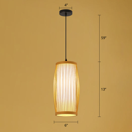 Asian Style Handmade Ceiling Light Bamboo 1��Bulb Restaurant Hanging Light Fixture in Wood Clearhalo 'Ceiling Lights' 'Pendant Lights' 'Pendants' Lighting' 2247889