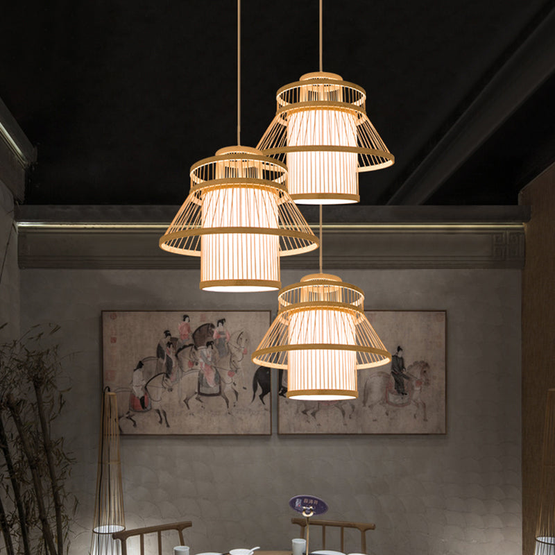 Tiered Suspension Lighting Minimalist Bamboo 1 Head Restaurant Pendant Ceiling Light in Wood Wood Clearhalo 'Ceiling Lights' 'Lighting' 'Pendant Lights' 2247893_c15489c6-c68e-4584-848f-21cc9fd36123