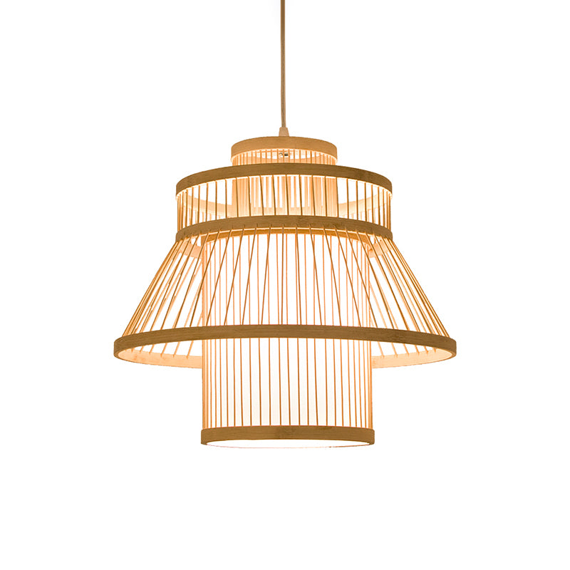 Tiered Suspension Lighting Minimalist Bamboo 1 Head Restaurant Pendant Ceiling Light in Wood Clearhalo 'Ceiling Lights' 'Lighting' 'Pendant Lights' 2247895_e6bd2db0-b0e4-4448-93f4-8336df5870b1