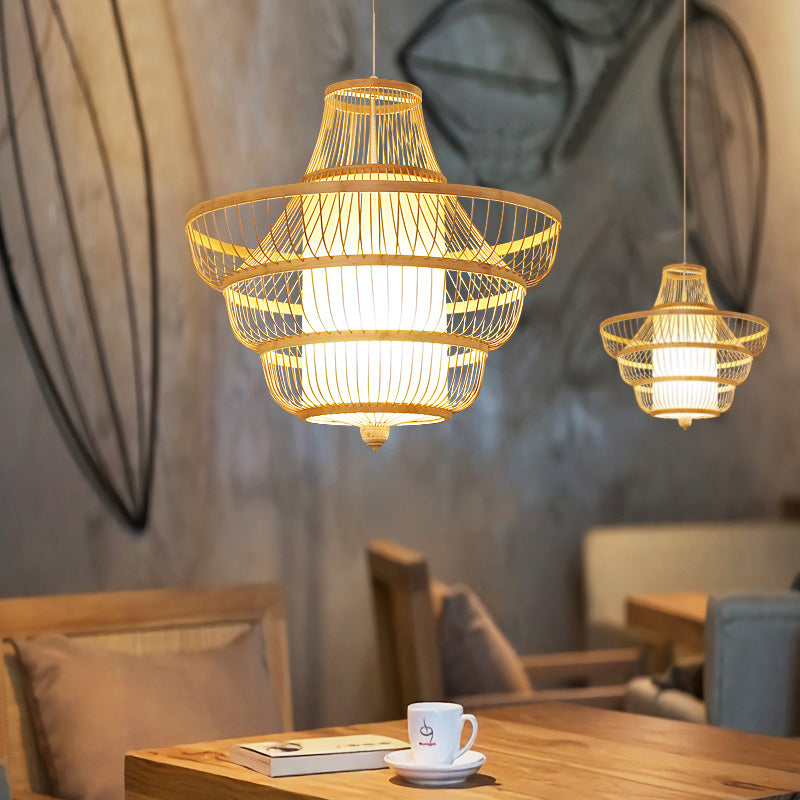 Bamboo Hot Pot-Shaped Pendant Light Contemporary Single-Bulb Suspension Light Fixture Clearhalo 'Ceiling Lights' 'Pendant Lights' 'Pendants' Lighting' 2247903