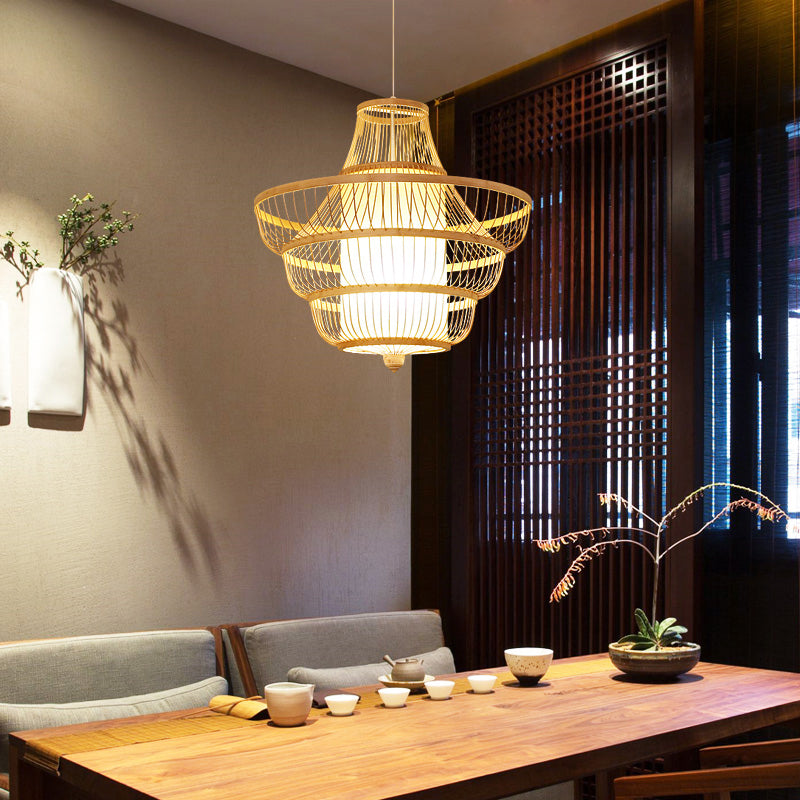 Bamboo Hot Pot-Shaped Pendant Light Contemporary Single-Bulb Suspension Light Fixture Clearhalo 'Ceiling Lights' 'Pendant Lights' 'Pendants' Lighting' 2247906