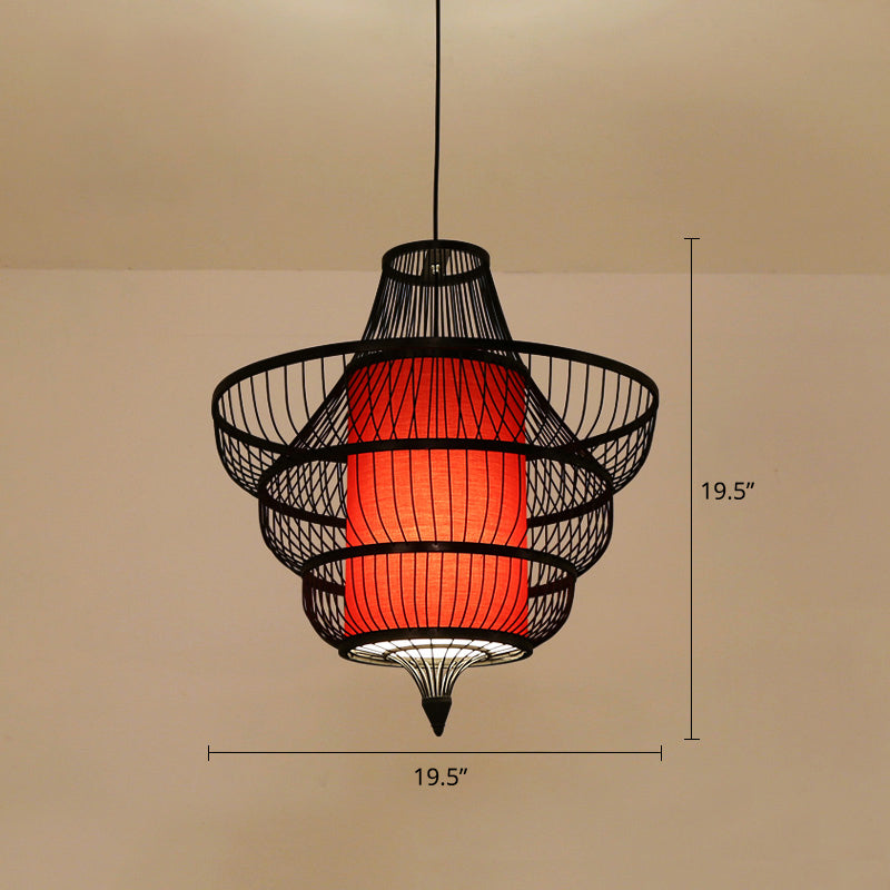 Bamboo Hot Pot-Shaped Pendant Light Contemporary Single-Bulb Suspension Light Fixture Red-Black 19.5" Clearhalo 'Ceiling Lights' 'Pendant Lights' 'Pendants' Lighting' 2247908_3bcccdef-5d50-41e4-901c-c00035da1751