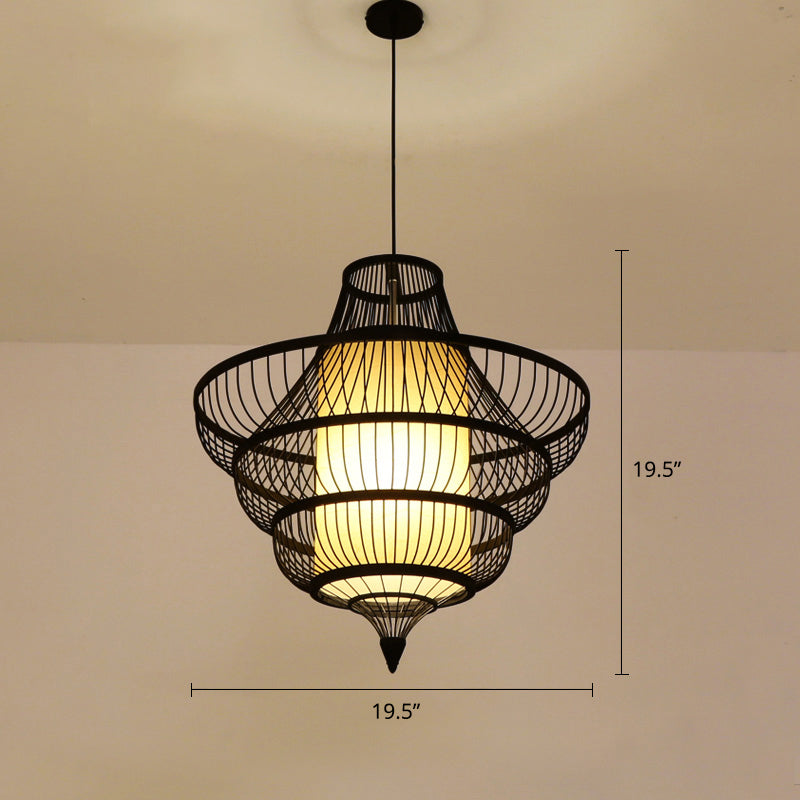 Bamboo Hot Pot-Shaped Pendant Light Contemporary Single-Bulb Suspension Light Fixture Black 19.5" Clearhalo 'Ceiling Lights' 'Pendant Lights' 'Pendants' Lighting' 2247912_df42a8fa-4ad5-4983-9734-a38aba077aaf
