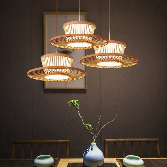 Circle Ceiling Light Asian Style Bamboo 1 Bulb Wood Hanging Lighting for Tea Room Clearhalo 'Ceiling Lights' 'Lighting' 'Pendant Lights' 2247921_23a519d5-4c3b-48d7-bb89-3b640c06215c