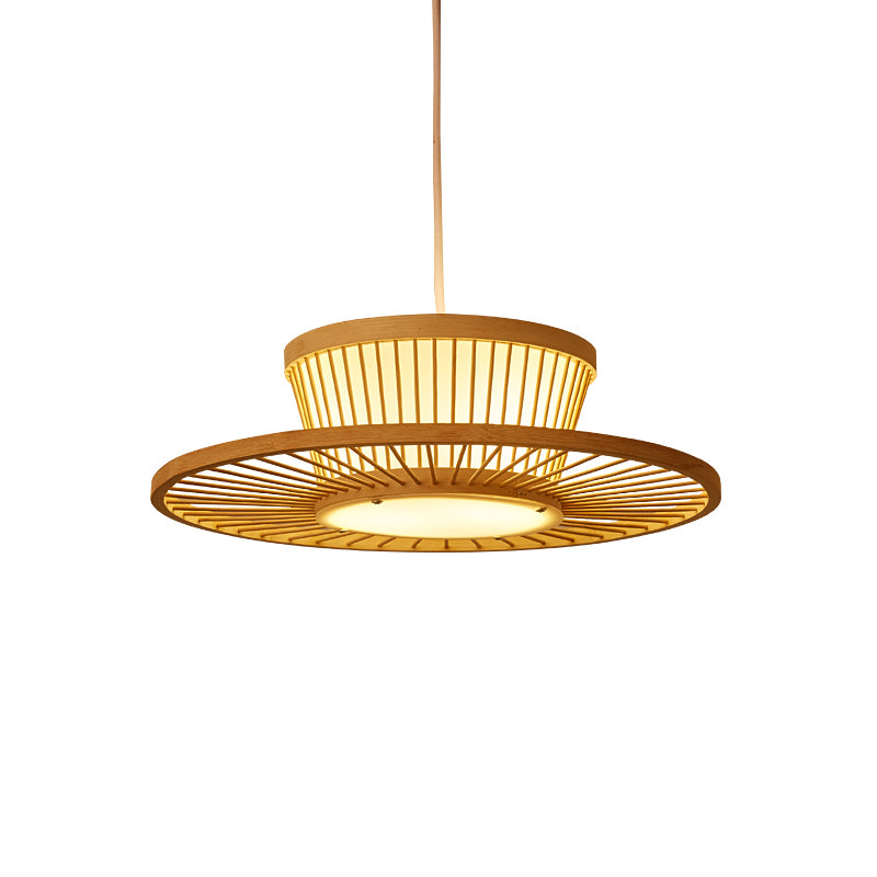 Circle Ceiling Light Asian Style Bamboo 1 Bulb Wood Hanging Lighting for Tea Room Clearhalo 'Ceiling Lights' 'Lighting' 'Pendant Lights' 2247923_b4b35c54-fa12-40bf-8f3e-c0455b1dc390